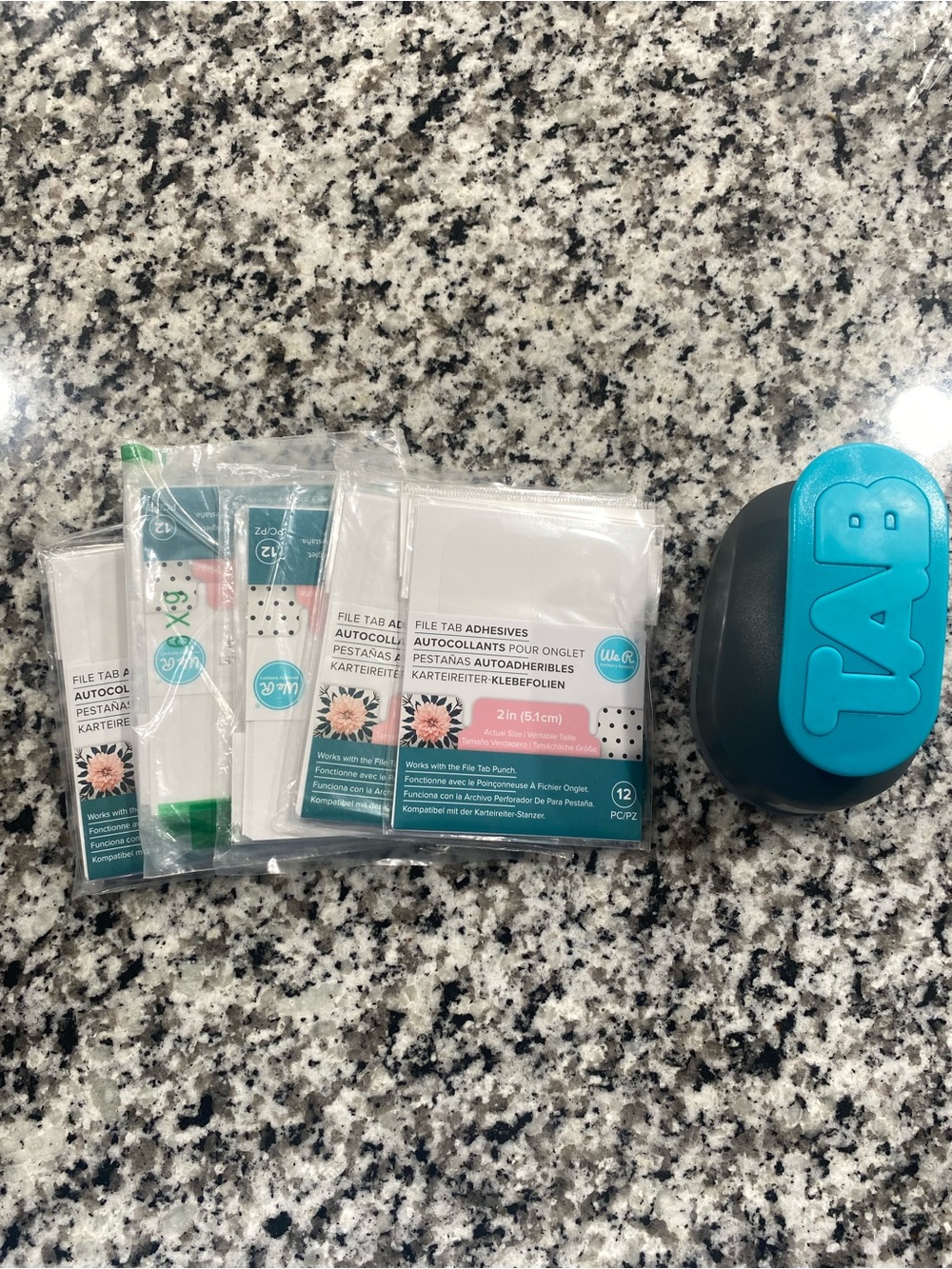 We R memory keepers Blue TAB Paper Punch with White File Tab Adhesives